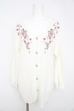 画像1: axes femme / 桜刺繍ロングニットカーデ  生成り Y-26-02-23-067-AX-TO-SZ-ZY