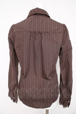 画像2: axes femme / 王冠ボタンストライプフリルブラウス  ブラウン Y-26-02-23-085-AX-BL-SZ-ZY
