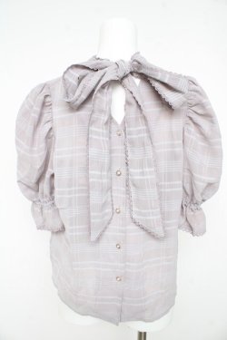 画像2: axes femme POETIQUE / シアーチェックボウタイブラウス  ラベンダー（公式色展開グレー） Y-26-02-23-087-AX-BL-IG-ZY