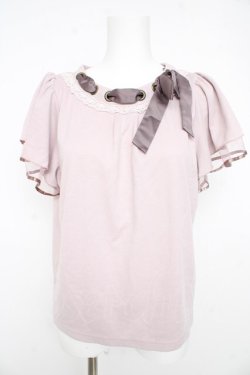 画像1: axes femme POETIQUE / ネックリボンデザインカットソー M ピンク Y-26-02-23-089-AX-TO-IG-ZY