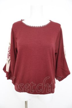 画像1: axes femme / ７分袖花刺繍プルオーバー M ワイン Y-26-02-23-093-AX-TO-IG-ZY