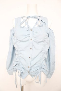 画像1: axes femme POETIQUE / ドロストデザイン肩あきブラウス M サックス Y-26-02-23-102-AX-BL-SZ-ZY