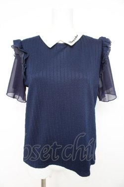 画像1: axes femme / 刺繍襟半袖トップス M ネイビー×オフシロ Y-26-02-23-104-AX-TO-IG-ZY