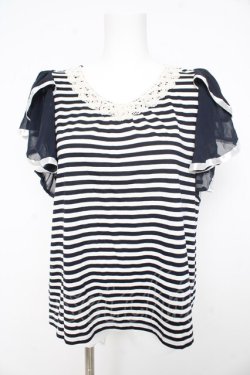 画像1: axes femme / フレア袖ボーダープルオーバー M 紺 Y-26-02-23-107-AX-TO-SZ-ZY