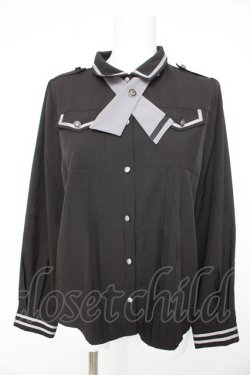 画像1: axes femme / タイ付ミリタリー風ブラウス M 黒 Y-26-02-23-112-AX-TO-SZ-ZY