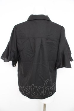 画像2: axes femme POETIQUE / タイ付ラッフルフリル半袖ブラウス  黒 Y-26-02-23-113-AX-BL-SZ-ZY