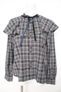 Fi.n.t / ケープ付きチェックブラウス  ブルー Y-26-02-23-124-CA-BL-SZ-ZY