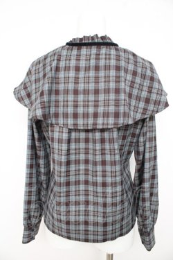 画像2: Fi.n.t / ケープ付きチェックブラウス  ブルー Y-26-02-23-124-CA-BL-SZ-ZY