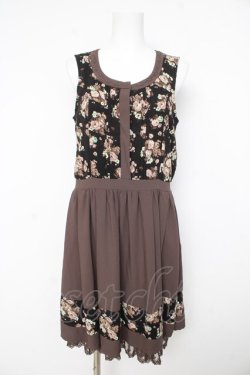 画像1: axes femme / 花柄ｘ無地ラインワンピース M 茶 Y-26-02-23-148-AX-TO-SZ-ZY