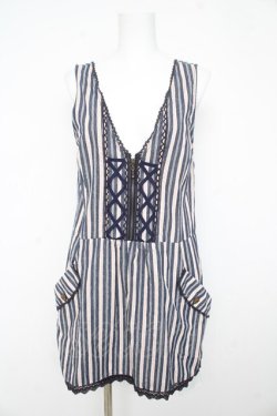 画像1: axes femme / レジメ柄ジャンスカ M 紺 Y-26-02-23-150-AX-OP-SZ-ZY