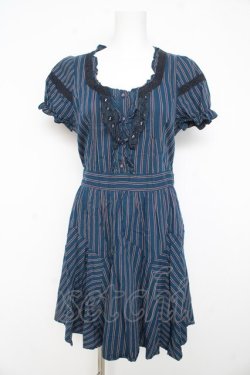 画像1: axes femme / レジメンタルストライプワンピース  青 Y-26-02-23-155-AX-OP-SZ-ZY