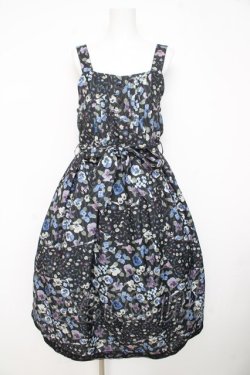 画像1: axes femme / パッチワークパンジー柄ジャンパースカート M クロ Y-26-02-23-160-AX-OP-IG-ZY