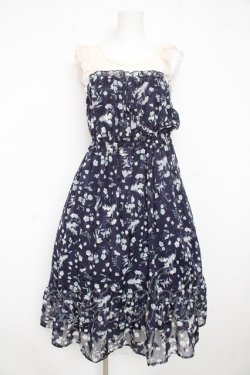 画像1: axes femme / ＪＱ花柄ビスチェ風ワンピース M ネイビー Y-26-02-23-161-AX-OP-IG-ZY