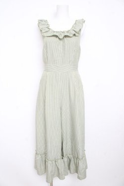 画像1: axes femme POETIQUE / ストライプフリルコンビネゾン M グリーン Y-26-02-23-162-AX-OP-SZ-ZY