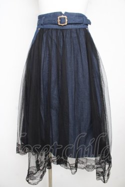 画像1: axes femme / ベルト付チュール重ねスカート M インディゴ Y-26-02-23-217-AX-SK-SZ-ZY