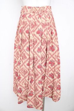 画像2: an another angelus / ヴィンテージローズタイツ柄タックスカート  ベージュ×レッド Y-26-02-23-225-CA-SK-SZ-ZY