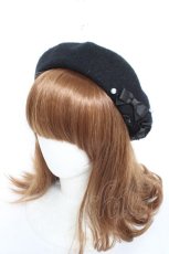 画像1: m petit by misako / AMミニリボンバスクベレー  黒 Y-26-02-23-024-LO-AC-SZ-ZTK037 (1)