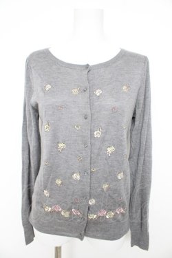 画像1: Franche Lippee / ねこ刺繍カーディガン M グレー Y-26-02-27-053-LO-TO-SZ-ZY