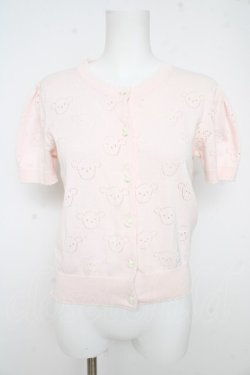 画像1: Nile Perch / くま透かしカーディガン  ピンク Y-26-02-27-055-LO-TO-SZ-ZY