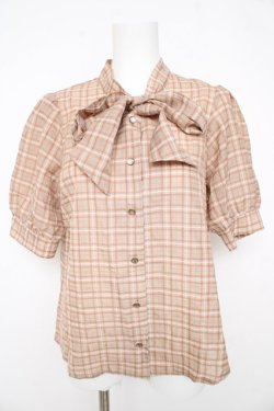 画像1: F i.n.t / シアーチェックボウタイブラウス F ベージュ/ホワイト Y-26-02-27-057-CA-BL-SZ-ZY