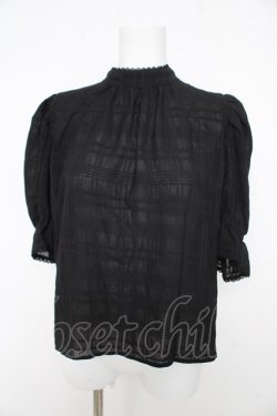 画像1: axes femme POETIQUE / シアーチェックボウタイブラウス M 黒 Y-26-02-27-061-AX-BL-SZ-ZY