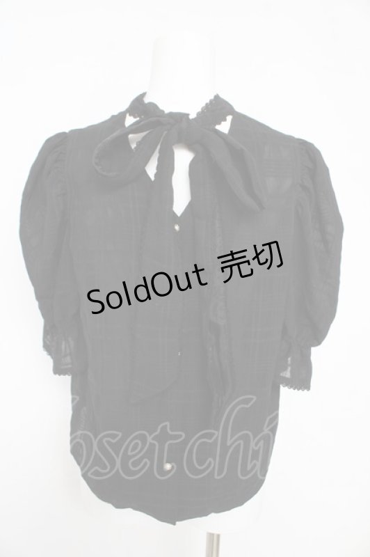 画像2: axes femme POETIQUE / シアーチェックボウタイブラウス M 黒 Y-26-02-27-061-AX-BL-SZ-ZS (2)