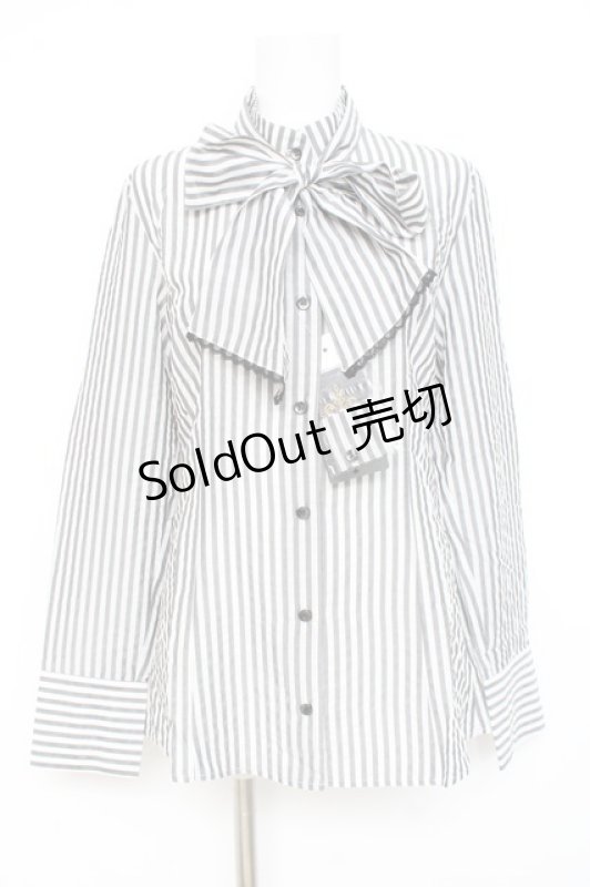 画像1: MIHO MATSUDA / ストライプブラウス M グレー Y-26-02-27-068-GO-BL-SZ-ZY (1)