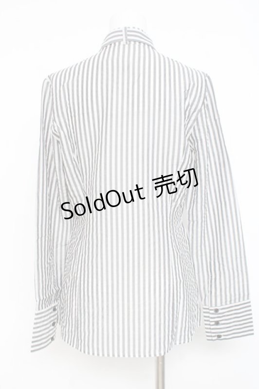 画像2: MIHO MATSUDA / ストライプブラウス M グレー Y-26-02-27-068-GO-BL-SZ-ZY (2)