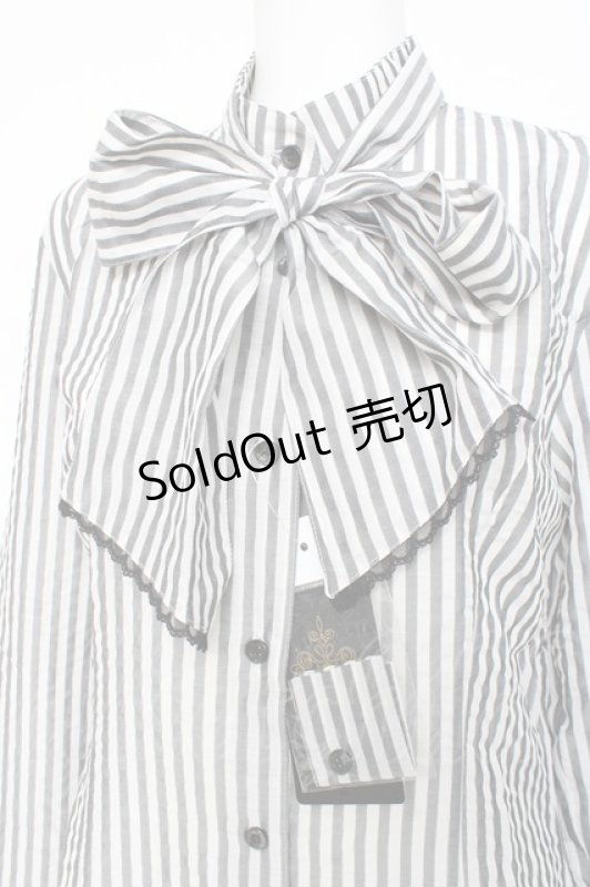 画像3: MIHO MATSUDA / ストライプブラウス M グレー Y-26-02-27-068-GO-BL-SZ-ZY (3)