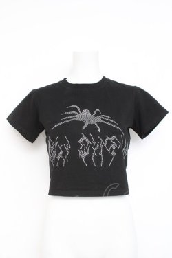 画像1: NOVESSEL / ラインストーンクロップドT  黒 Y-26-02-27-079-PU-TO-SZ-ZY