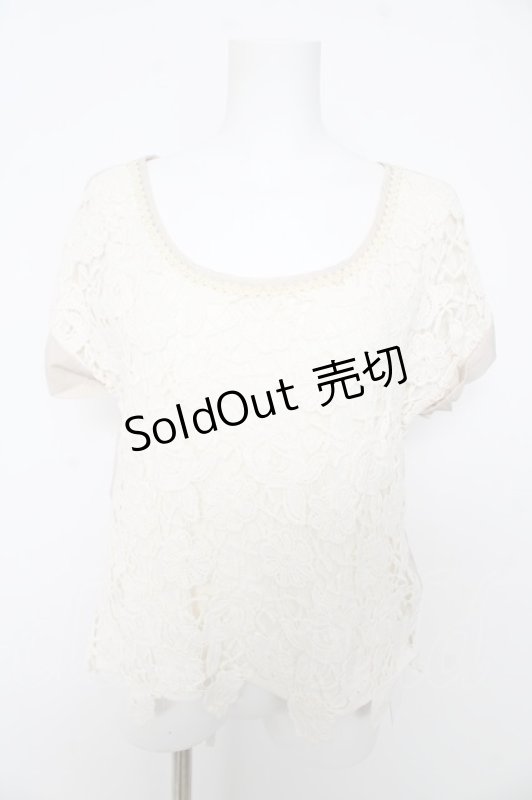 画像1: axes femme / レースデザイン半袖プルオーバー  生成り Y-26-02-27-013-AX-BL-SZ-ZI (1)