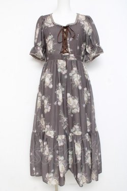 画像1: axes femme / ミルフィーユローズ柄ワンピース M チャコール Y-26-02-27-104-AX-OP-SZ-ZY