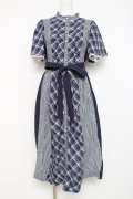 axes femme / チェック切替パッチワークワンピース  ネイビー Y-26-02-27-108-AX-OP-SZ-ZY