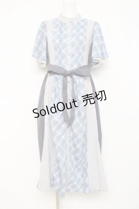 画像1: axes femme / チェック切替パッチワークワンピース F サックス Y-26-02-27-109-AX-OP-SZ-ZI (1)