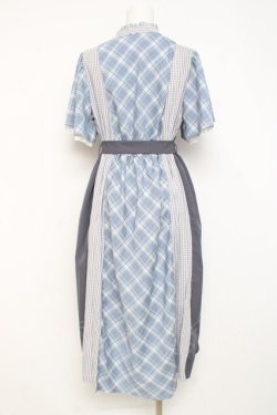 画像2: axes femme / チェック切替パッチワークワンピース F サックス Y-26-02-27-109-AX-OP-SZ-ZY