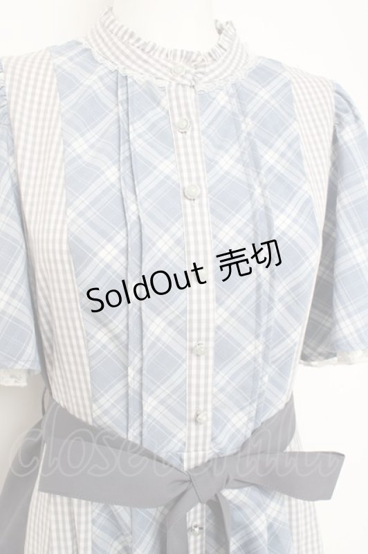 画像3: axes femme / チェック切替パッチワークワンピース F サックス Y-26-02-27-109-AX-OP-SZ-ZI (3)