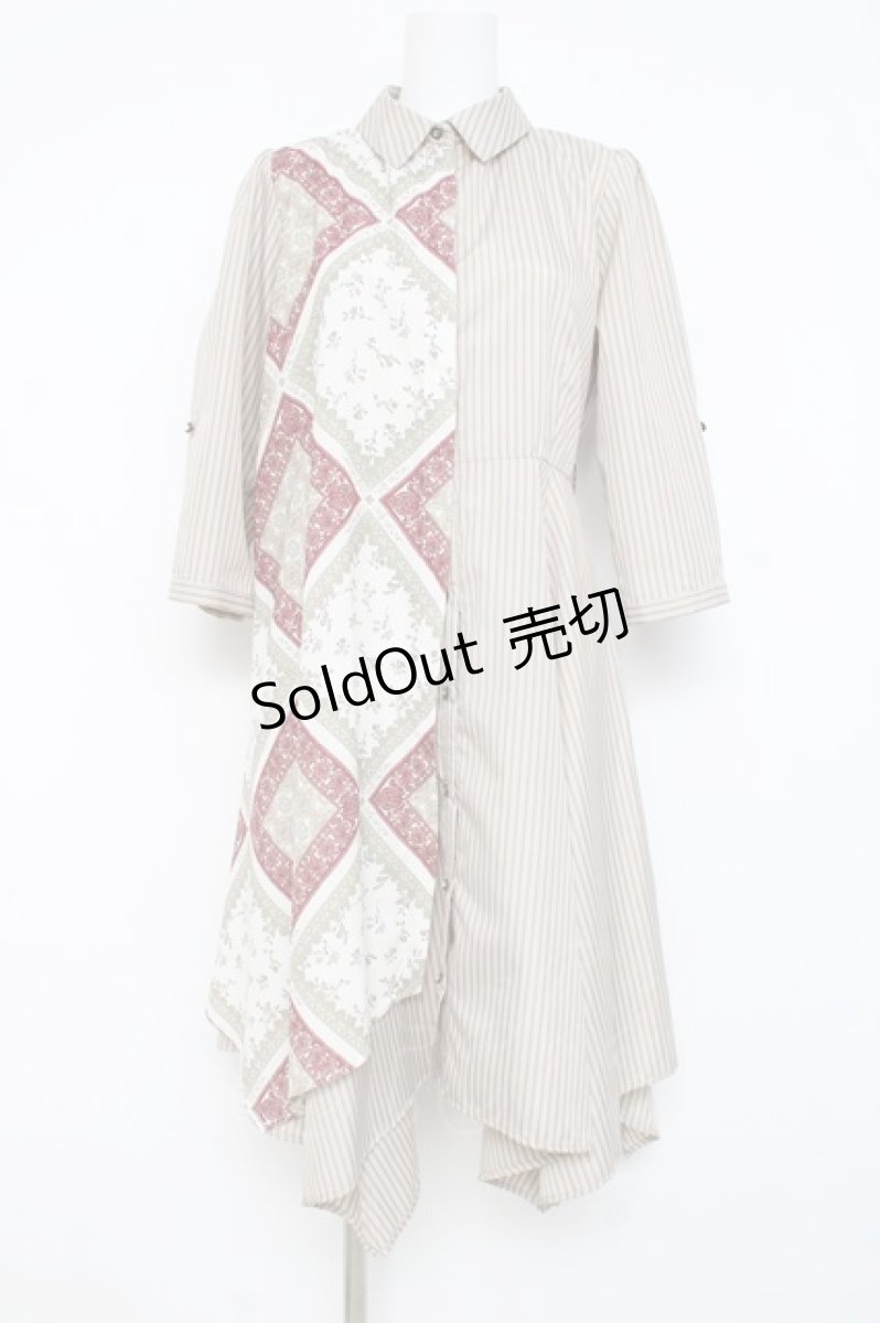 画像1: axes femme / 柄切替イレヘムシャツワンピース M ベージュ Y-26-02-27-114-AX-OP-SZ-ZS (1)