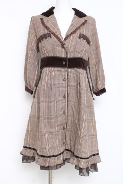 画像1: axes femme / チェック柄前あきワンピース M 茶 Y-26-02-27-131-AX-OP-SZ-ZY