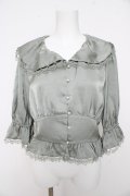 axes femme POETIQUE / フリルカラーサテンブラウス M ミント Y-26-02-27-018-AX-TO-SZ-ZY