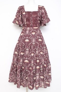 画像1: axes femme / レーヌローズ柄ワンピース M ワイン Y-26-02-27-139-AX-OP-SZ-ZY