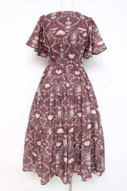 画像2: axes femme / レーヌローズ柄ワンピース M ワイン Y-26-02-27-139-AX-OP-SZ-ZY