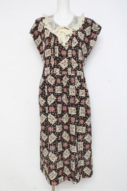 画像1: PINK HOUSE / ミニローズと白鳩柄ワンピース F 黒 Y-26-02-27-163-LO-OP-SZ-ZY