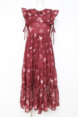 画像1: evelyn / オリジナルリボン柄ワンピース  ワイン Y-26-02-27-165-LO-OP-IG-ZY