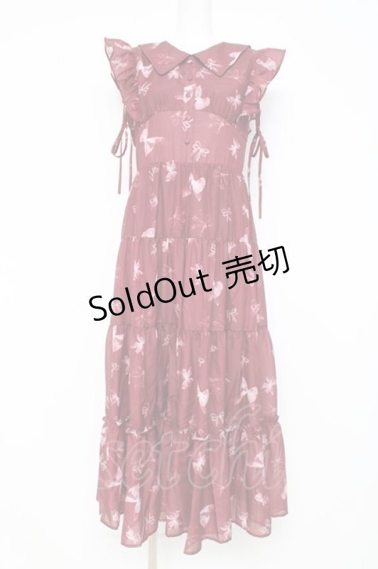 画像1: evelyn / オリジナルリボン柄ワンピース  ワイン Y-26-02-27-165-LO-OP-IG-ZS (1)