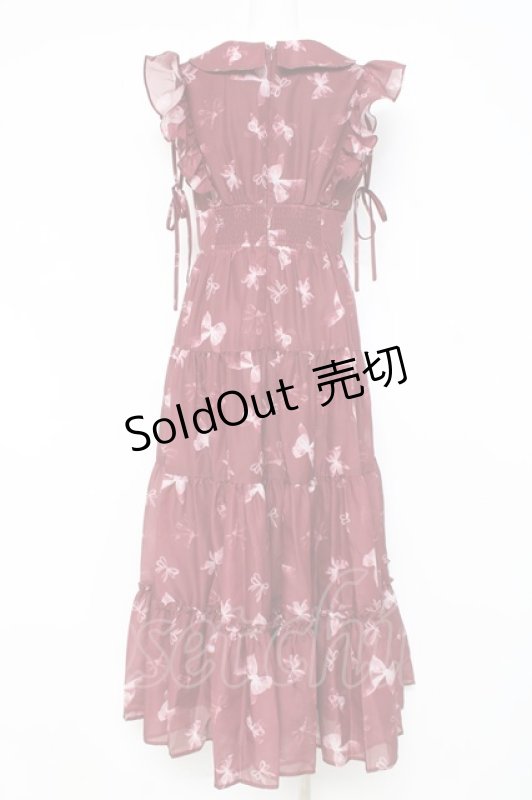 画像2: evelyn / オリジナルリボン柄ワンピース  ワイン Y-26-02-27-165-LO-OP-IG-ZS (2)