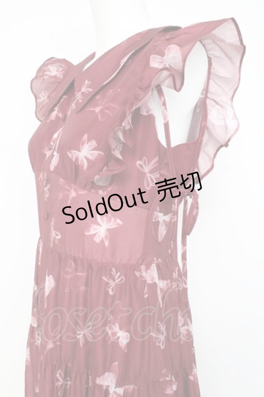 画像3: evelyn / オリジナルリボン柄ワンピース  ワイン Y-26-02-27-165-LO-OP-IG-ZS (3)