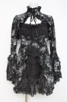 画像1: MARBLE / 姫袖ボレロ付き配色切り替えデコラティブワンピース  グレーバラ柄ワンピース×黒ボレロ Y-26-02-27-166-GO-OP-IG-ZY (1)