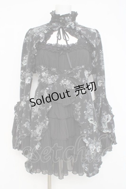 画像1: MARBLE / 姫袖ボレロ付き配色切り替えデコラティブワンピース  グレーバラ柄ワンピース×黒ボレロ Y-26-02-27-166-GO-OP-IG-ZY (1)