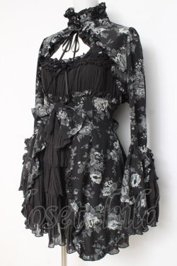 画像2: MARBLE / 姫袖ボレロ付き配色切り替えデコラティブワンピース  グレーバラ柄ワンピース×黒ボレロ Y-26-02-27-166-GO-OP-IG-ZY