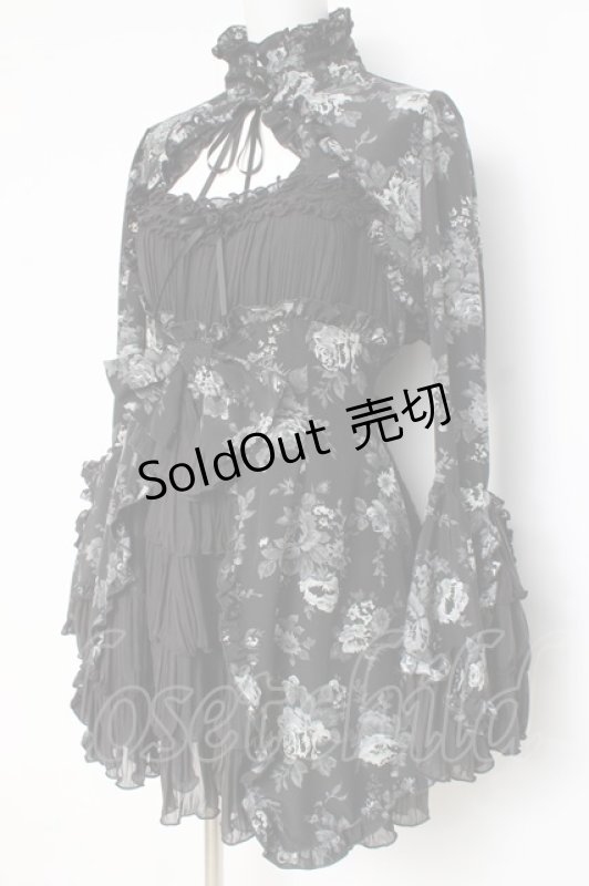 画像2: MARBLE / 姫袖ボレロ付き配色切り替えデコラティブワンピース  グレーバラ柄ワンピース×黒ボレロ Y-26-02-27-166-GO-OP-IG-ZY (2)